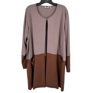 LOGO Lounge Color Block Open Front knit Cardigan Pockets size 2x